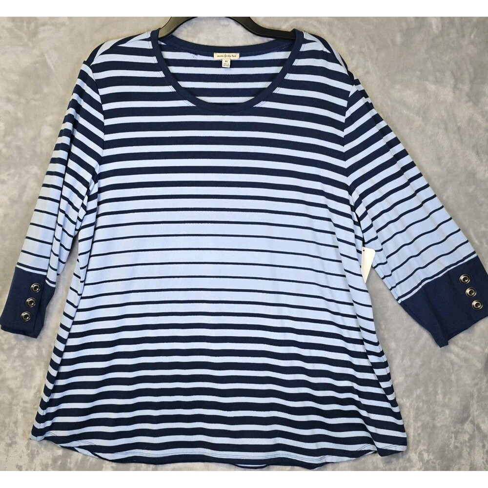 NWT Seven Forty Two Blouse Top Tunic Womens XL Blue Stripe Fisherman Beachy